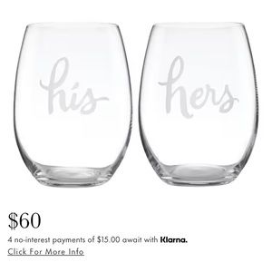 Kate SpadeTwo Of A Kind Stemless His And Hers Crystal Wine Glasses